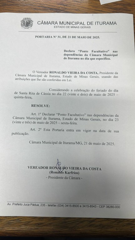 Portaria 31 de 21 de Maio de 2021