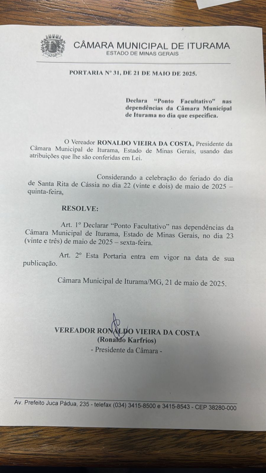 Portaria 31 de 21 de Maio de 2021